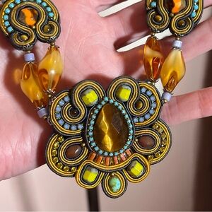 Dori Csengeri amber turquoise Glass Stone Boho southwestern Oversized necklace